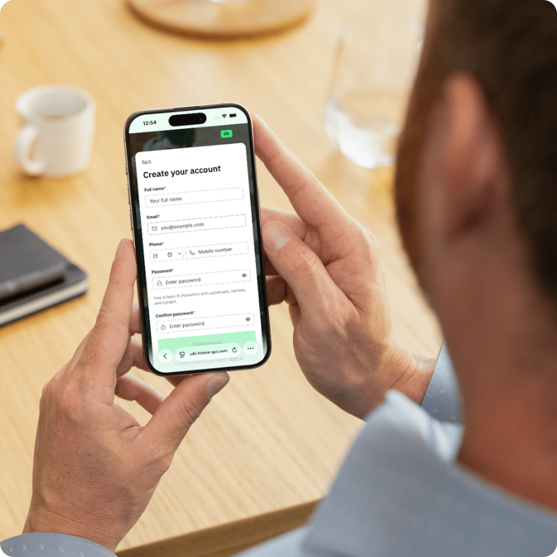 Candidate creating a HireMe profile on a phone